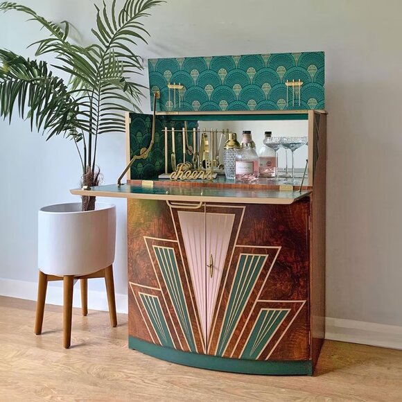 Hazel Atlas Set of 6 Glasses Tumbler White Turquoise 12oz. Highball Fleur-de-Lis - Picture 2 of 16